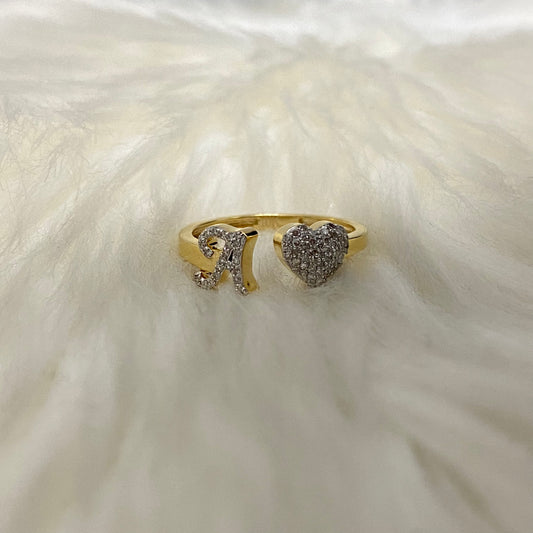 10K Yellow Gold Diamond Heart - Letter A Ring 0.21Ct Dia / 2.1gr / Size 7