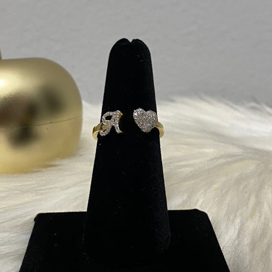 10K Yellow Gold Diamond Heart - Letter A Ring 0.21Ct Dia / 2.1gr / Size 7