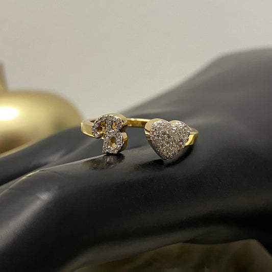 10K Yellow Gold Diamond Heart - Letter B Ring 0.20Ct Dia / 1.9gr / Size 7
