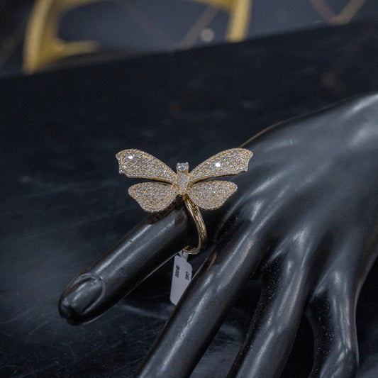 14K Yellow Gold Luxury Butterfly Ring With Diamond 5.29Ct / 11.7gr / Size 7