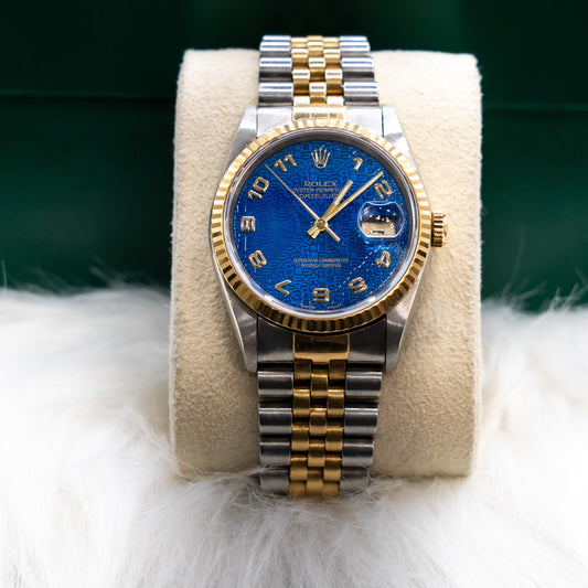 Rolex 30Mm Two Tone All Original 18K Jubilee Band Blue Face