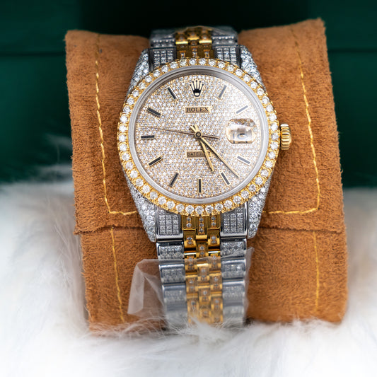 Rolex Date Just 36Mm Aftermarket Two Tone Bustdown Si/Vs Jubilee Band