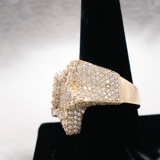 Big Star Ring 14K Yellow Gold With Diamonds Baguette / 17.7gr / Size 10