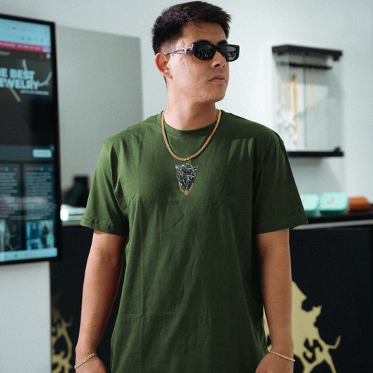 Heart / Panther Military Green T-Shirt