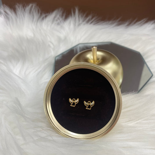 18K Yellow Gold Angel Stud Earrings With Zircons / 0.9gr