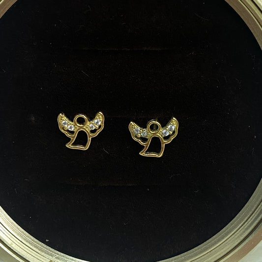 18K Yellow Gold Angel Stud Earrings With Zircons / 0.9gr