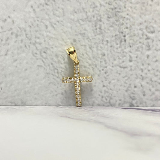 14K Yellow Gold Cross Pendant With Zircons / 1.1gr / 1in
