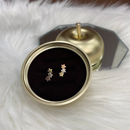 18K Three Colour Gold Stars Stud Earrings / 0.7gr