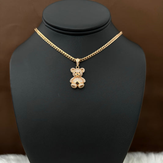 18K Rose Gold Bear Pendant With Black/White Zircons / 4.5gr