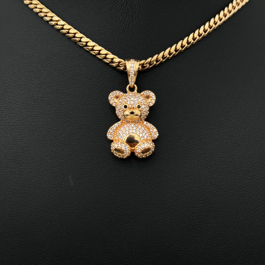 18K Rose Gold Bear Pendant With Black/White Zircons / 4.5gr