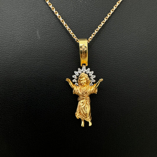 18K Yellow - White Gold Divino Niño Pendant With Zircons / 3.9gr