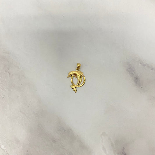 14K Yellow Gold Dolphin Pendant / 1gr / 0.8in