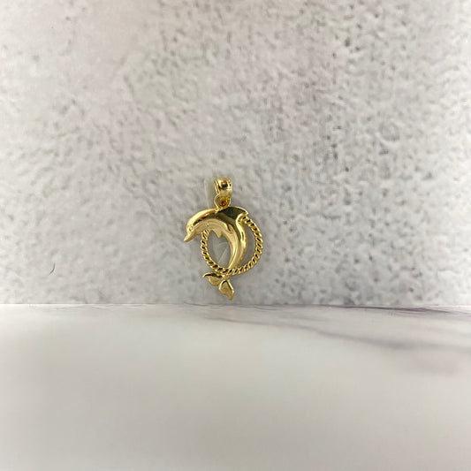 14K Yellow Gold Dolphin Pendant / 1gr / 0.8in