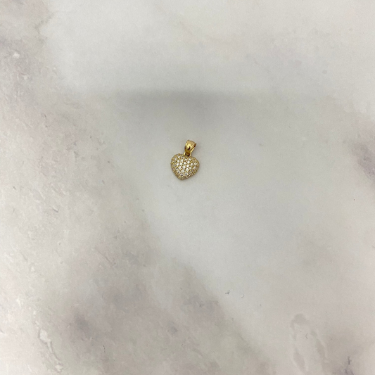 14K Yellow Gold Little Heart Pendant With Zircons / 0.9gr / 0.5in