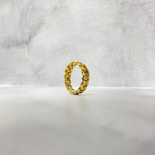 10K Yellow Gold Cuban Links Ring / 8.8gr / Size 9 / 6.7mm
