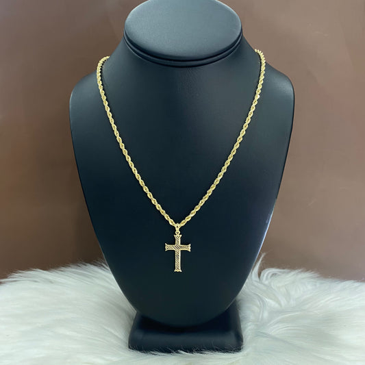 14K Yellow Gold Cross Jewelry Set / 6.3gr / 3mm / 22in