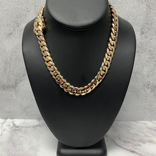 14K Three Colour Gold Cuban Links / 167.6gr / 12mm / 16in