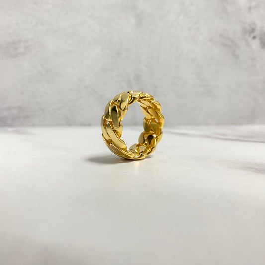 14K Yellow Gold Cuban Links Ring / 18.6gr / Size 8 / 10mm