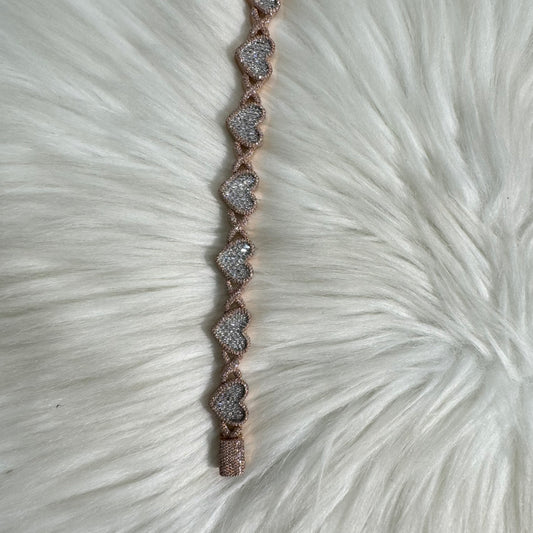 10K Rose Gold Xoxo Heart Bracelet 3.66Ct Dia / 28.1gr / 12.3mm / 7in