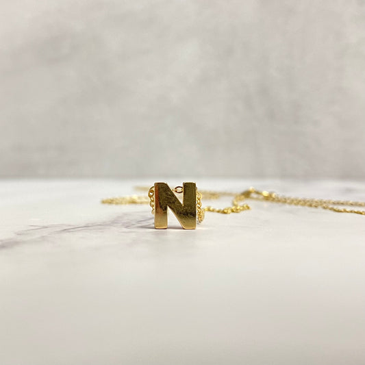 14K Yellow Gold Letter N Jewelry Set / 1.7gr / 1.2mm / 18in