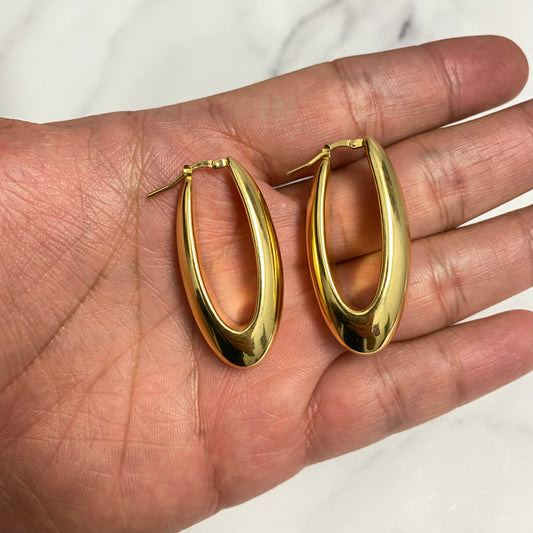 14K Yellow Gold Vintage Hoop Earrings / 6.5gr / 1.5in