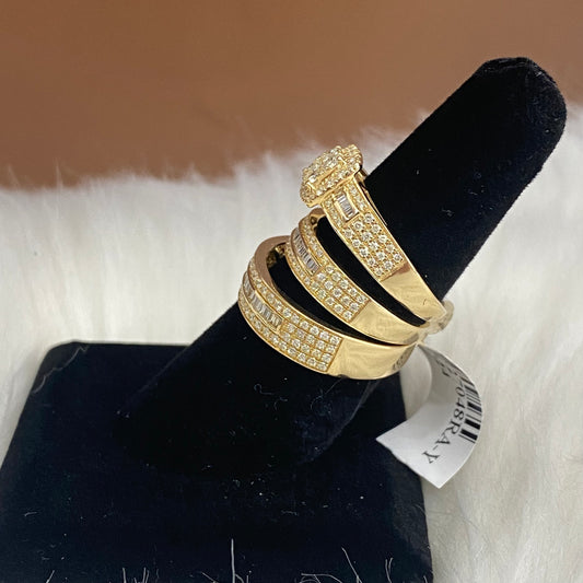14K Yellow Gold Diamond Luxury Square Engagement Ring Trio 1.82Ct Dia / 9.2gr / Size 7W/10.5