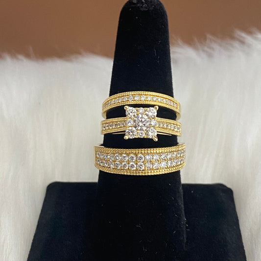 14K Yellow Gold Diamond Luxury Square Trio Engagement Ring 1.82Ct Dia / 7.7gr / Size 7W/10M