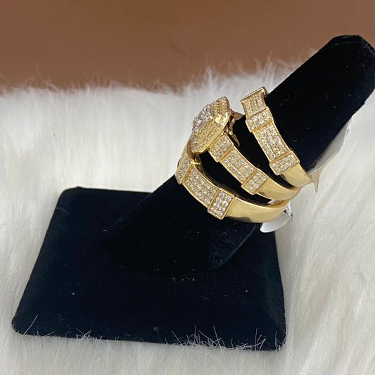 14K Yellow Gold Diamond Luxury Square Trio Engagement Ring 2.09Ct Dia / 14.9gr / Size 6.5W/10.5M