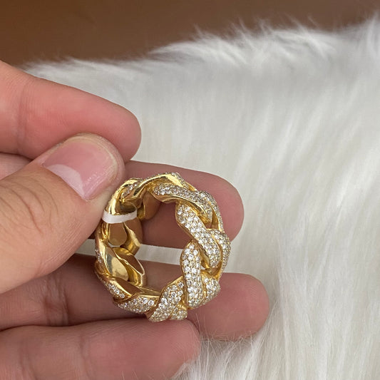 14K Yellow Gold Diamond Cuban Ring 7Ct Dia / 29.5gr / Size 8.5