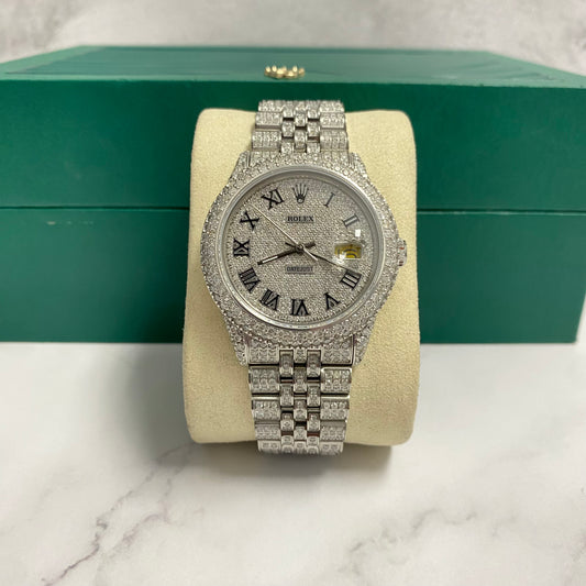 36Mm Bustdown Diamonds Rolex White Roman Numbers