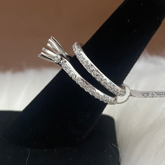14K White Gold Diamond Luxury Wedding Setting No Stone Engagement Ring Ct Dia / 8.8gr / Size 7