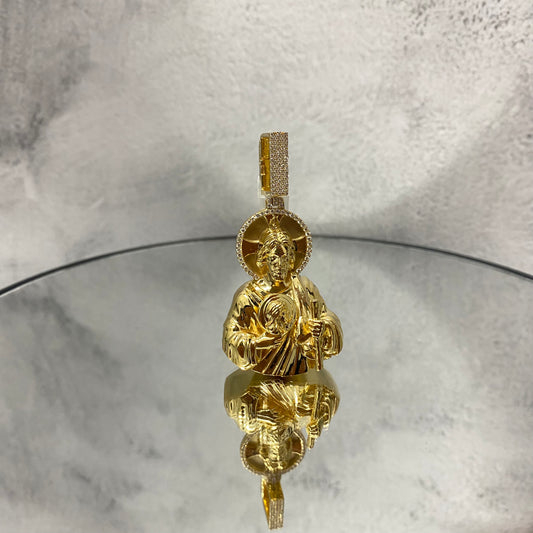 10K Yellow Gold San Judas Pendant 0.47Ct Lab Dia / 24.3gr / 2in