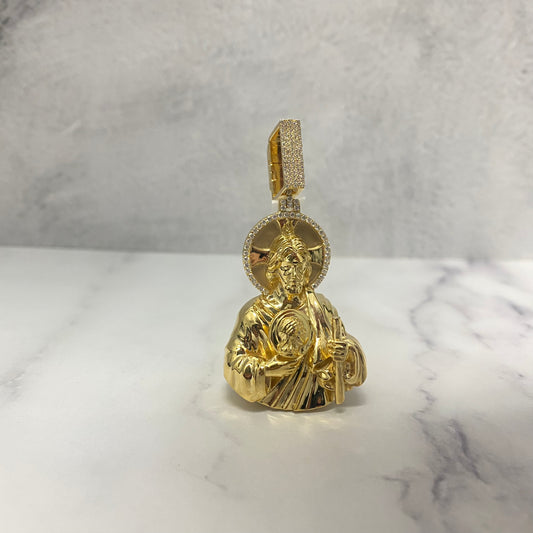 10K Yellow Gold San Judas Pendant 0.47Ct Lab Dia / 24.3gr / 2in