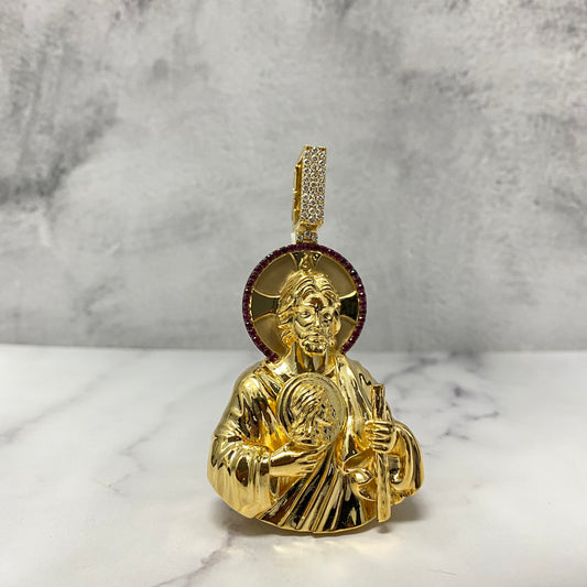 10K Yellow Gold San Judas Pendant 0.56Ct Lab Dia / 55.1gr / 3in