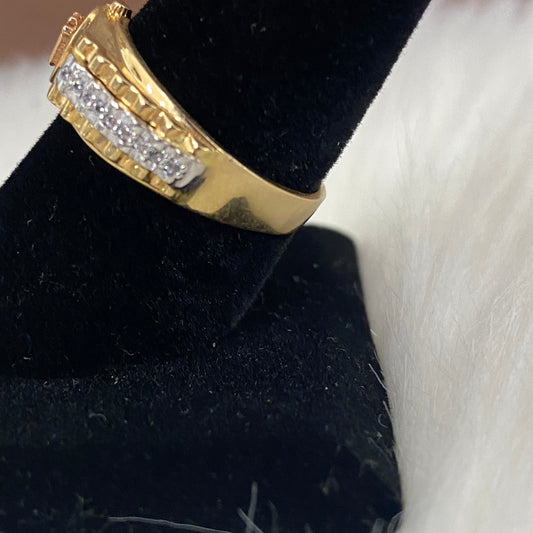18K Three Colour Gold Crown Ring With Zircons / 5.3gr / Size 8.5