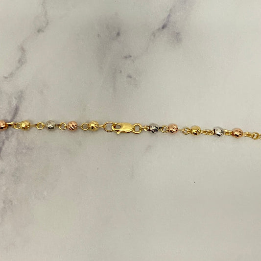 18K Three Colour Gold Rosary Military Balls Diamond Cut Chain With Zircons / 8gr / 3.1mm / 19in