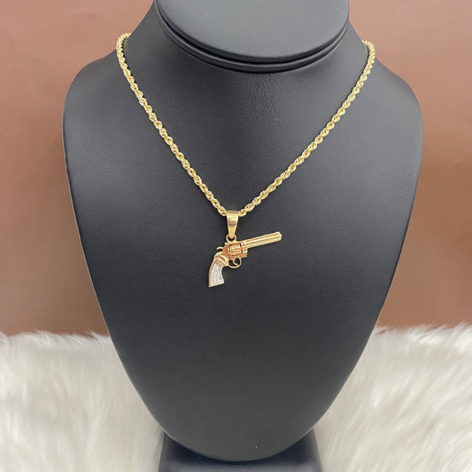 18K Yellow - Rose Gold Weapon Pendant With Zircons / 6.5gr