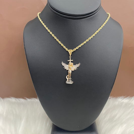 18K Yellow - White Gold Arcangel San Miguel Pendant With Zircons / 5.9gr