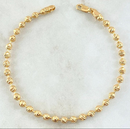 18K Yellow Gold Military Balls Diamond Cut Bracelet / 7.5gr / 3.8mm / 8in