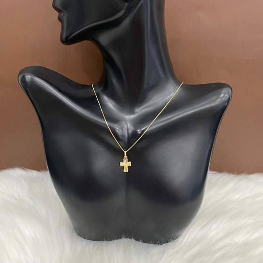 18K Yellow Gold Cross Rays Of Light Jewelry Set / 2.1gr / 18in