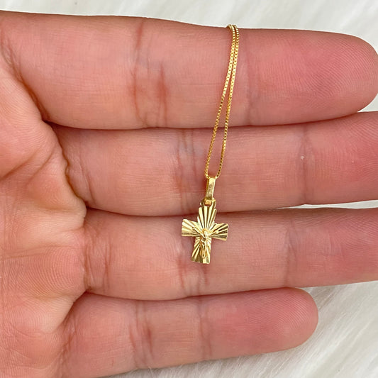 18K Yellow Gold Cross Rays Of Light Jewelry Set / 2.1gr / 18in