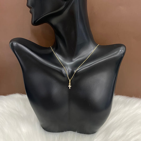 18K Yellow Gold Cross Jewelry Set With Zircons / 1.44gr / 15in