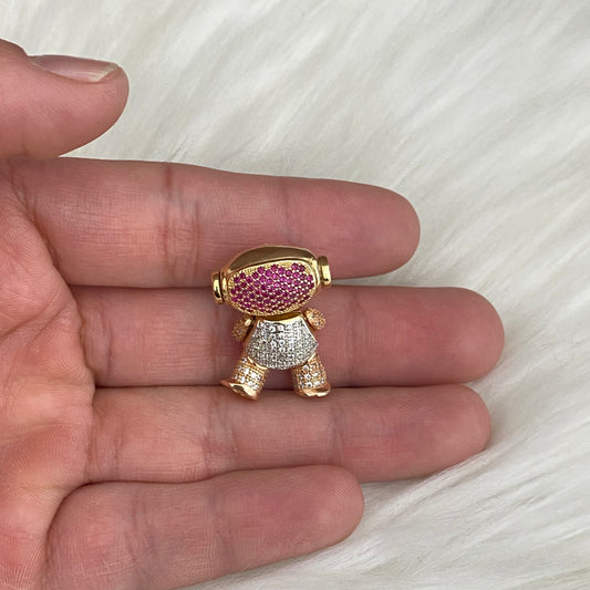 18K Three Colour Gold Robot Pendant With White/Fucshia Zircons / 10gr