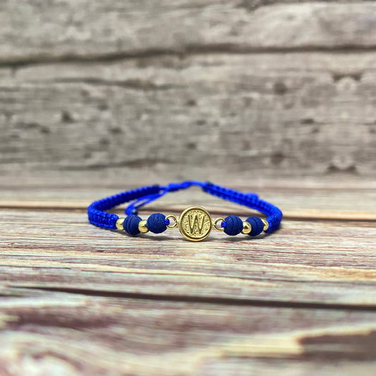 18K Yellow Gold Tejida Letter W Textured Circle- Smooth Balls Bracelet Adjustable / 0.6gr