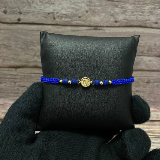 18K Yellow Gold Tejida Letter W Textured Circle- Smooth Balls Bracelet Adjustable / 0.6gr