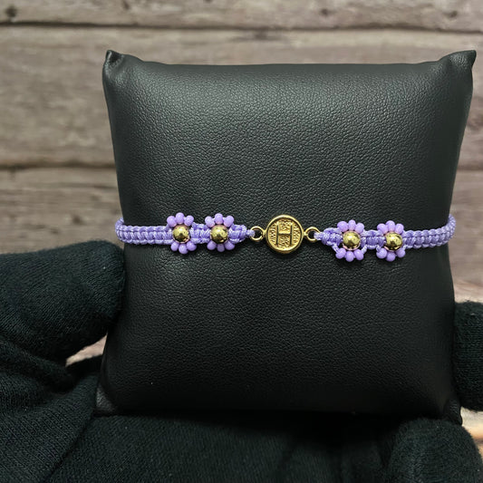 18K Yellow Gold Tejida Letter H Textured Circle- Smooth Balls Bracelet Adjustable / 0.74gr