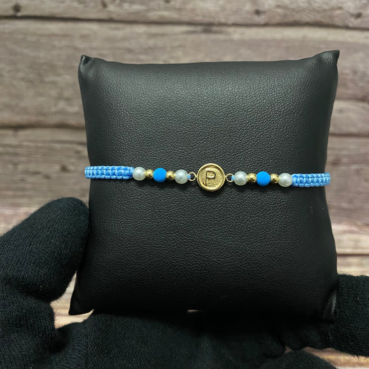 18K Yellow Gold Tejida Letter P Circle Matte- Smooth Balls Bracelet Adjustable / 0.6gr