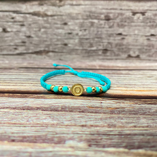 18K Yellow Gold Tejida Letter O Circle Matte- Smooth Balls Bracelet Adjustable / 0.74gr