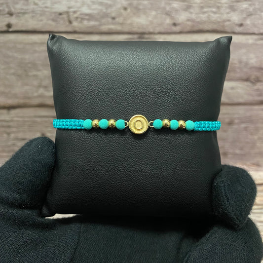 18K Yellow Gold Tejida Letter O Circle Matte- Smooth Balls Bracelet Adjustable / 0.74gr