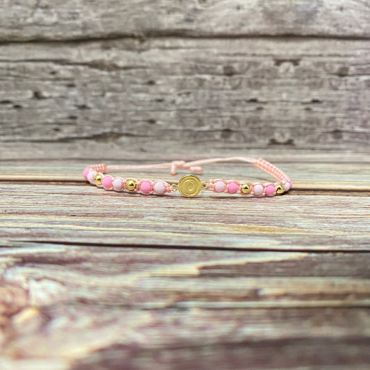 18K Yellow Gold Tejida Letter O Circle Matte- Smooth Balls Bracelet Adjustable / 0.74gr